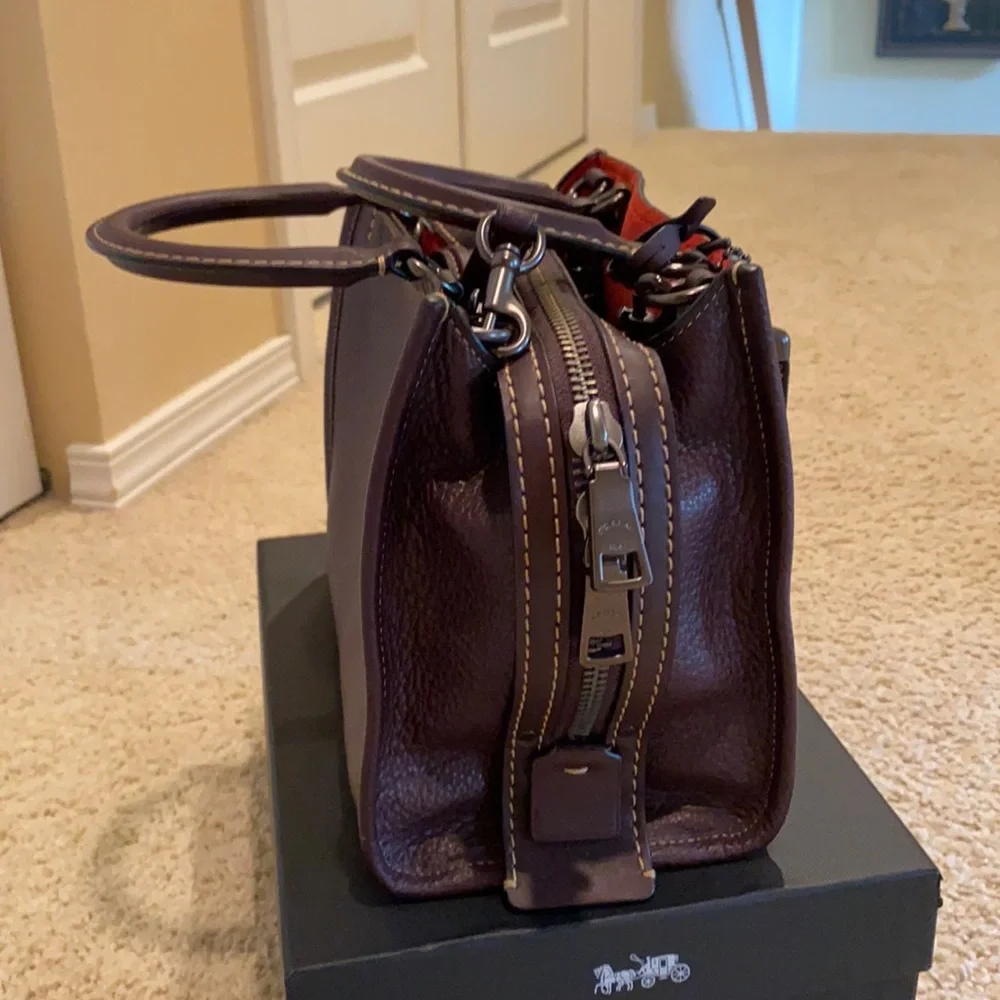 Coach Burgundy Leather Satchel with Red Interior - Picture 3 of 8